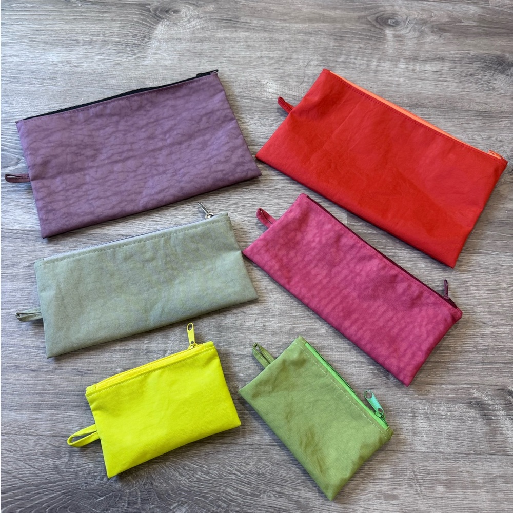 Handmade Nylon Flat Pouch Set Solid Colored Set 3 for $40